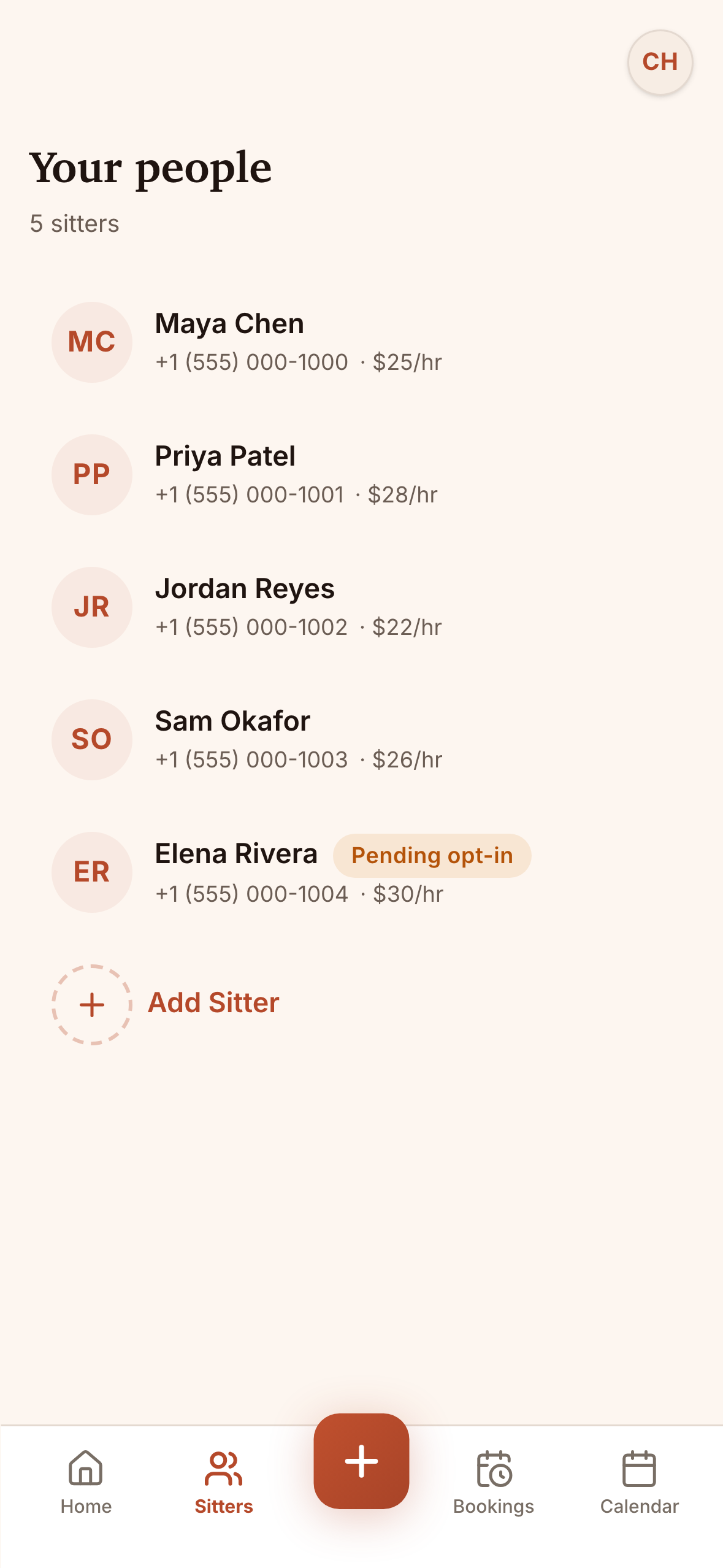 Sitter app screens