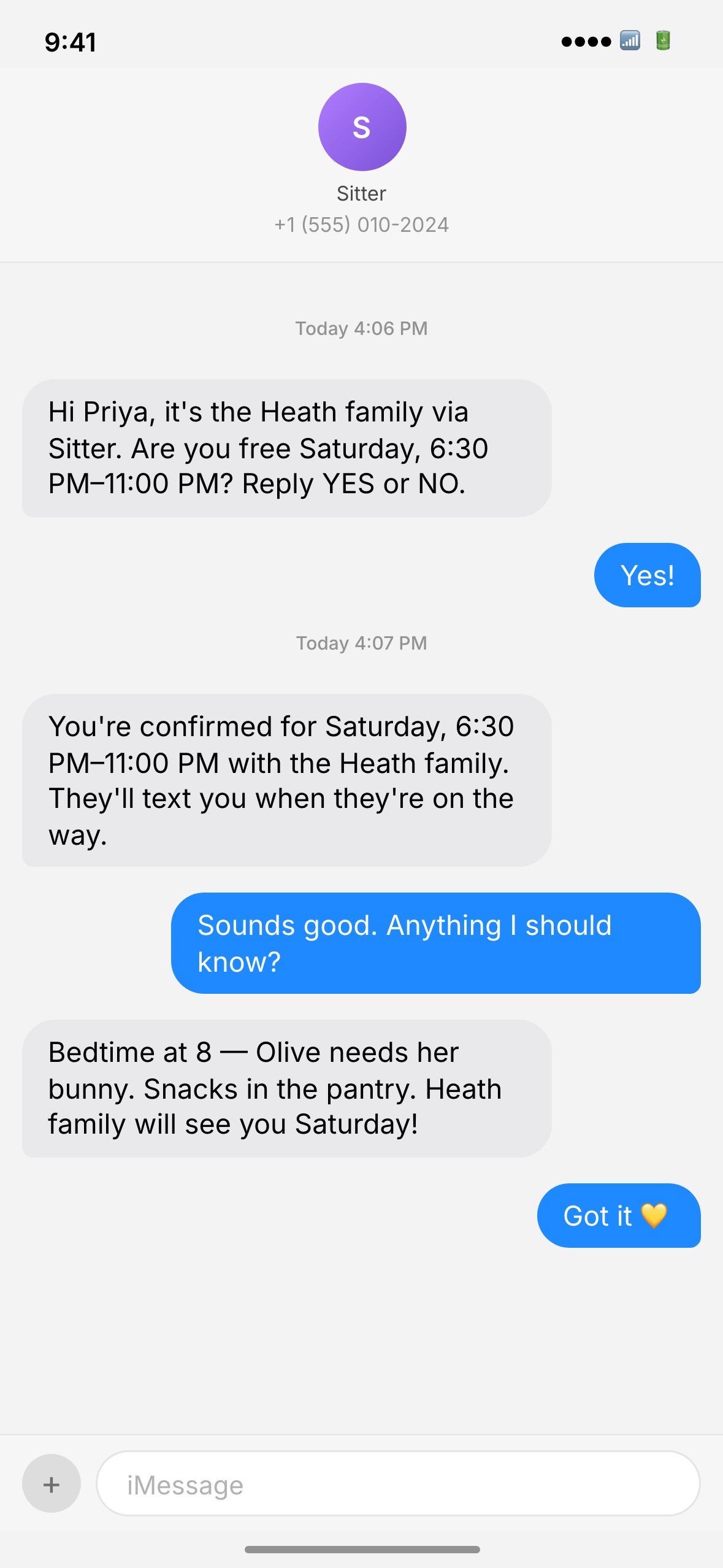 Sitter app screens